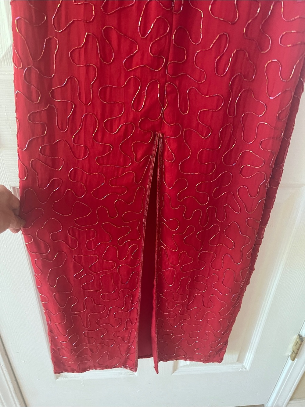 Laurence Kazar Red Long Sleeve Evening Gown with Gold Embellishment - Picture 4 of 6